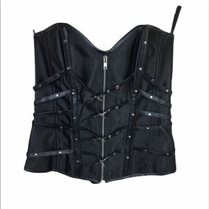 Charmian Black Gothic punk satin buckle corset